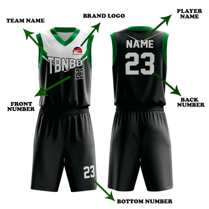 Custom black and green basketball uniform set