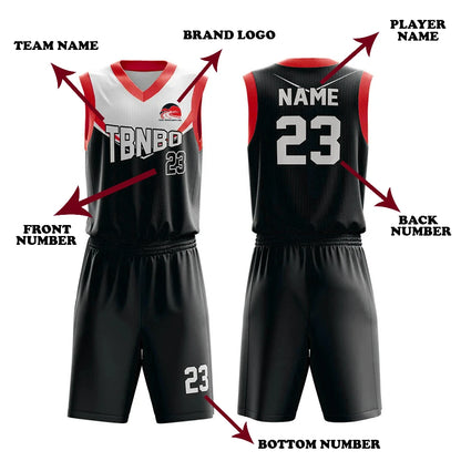 Custom black and red basketball uniform set