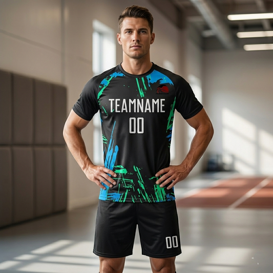 Wholesale Black White-Light Blue Soccer Uniform