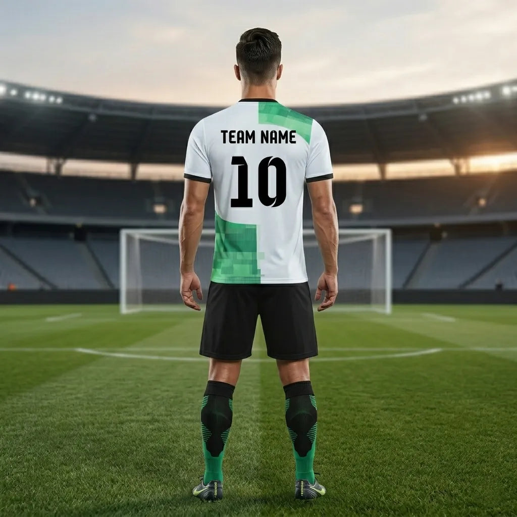 Person wearing a sports jersey with 'Team Name' and number '10' on a stadium background
