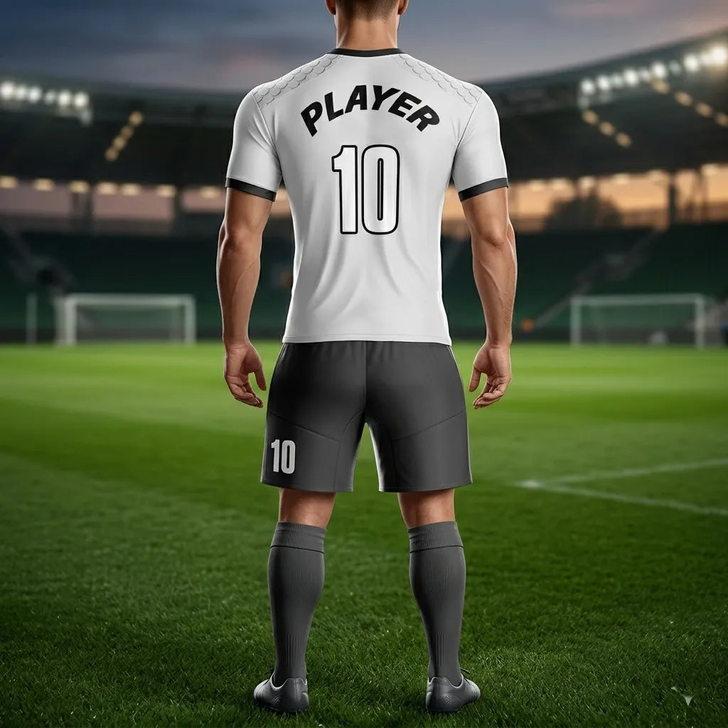 Person wearing a soccer jersey with 'PLAYER' and number '10' on a stadium background