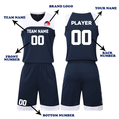 Custom navy blue basketball uniform set