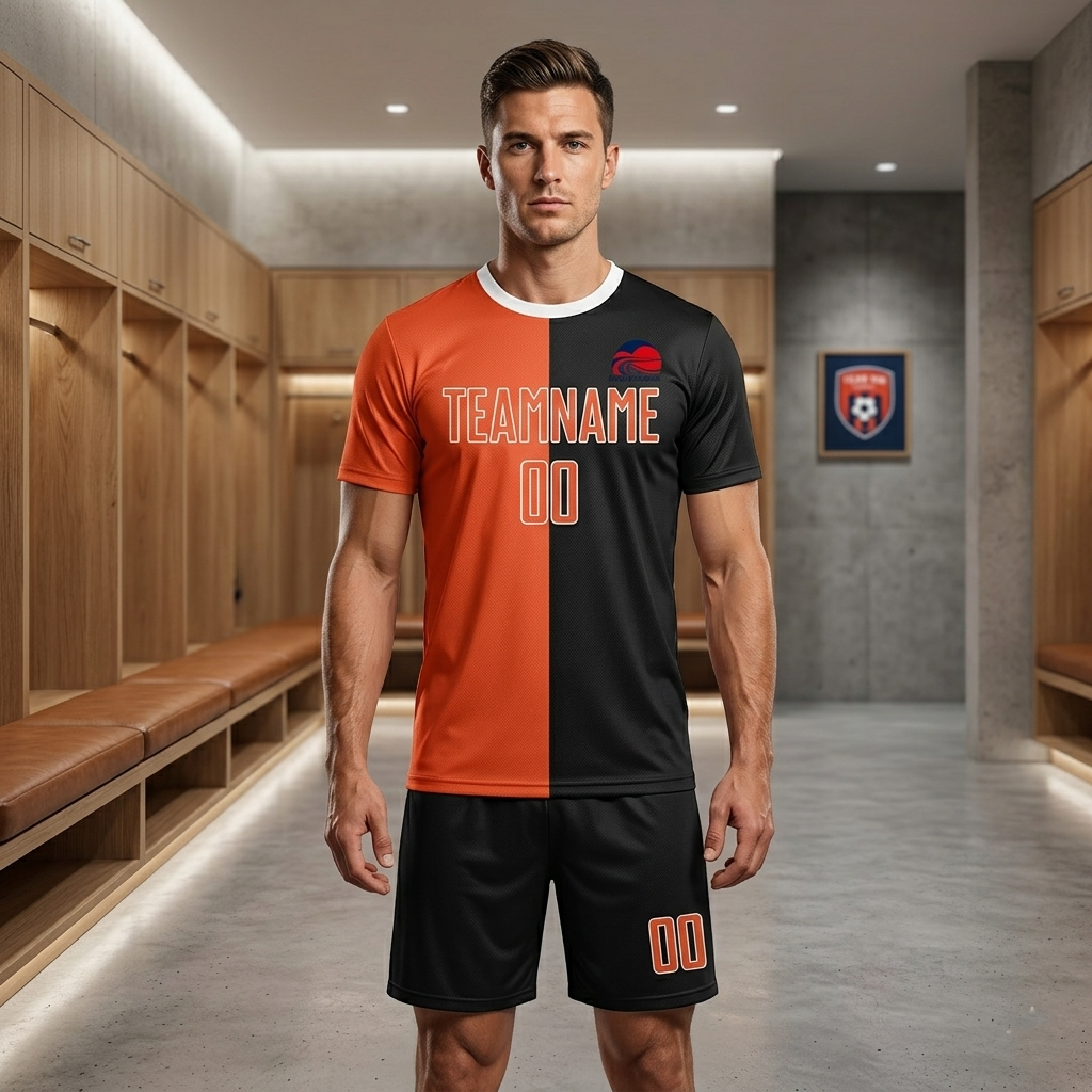 Wholesale Orange And Black Soccer Uniform