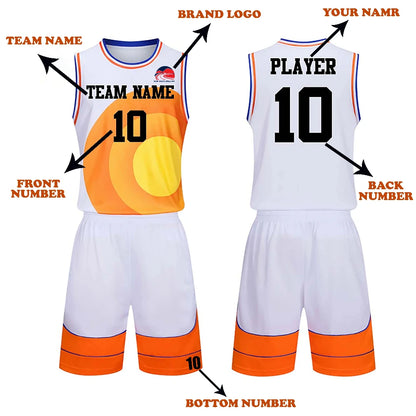 Custom orange and white basketball uniform set