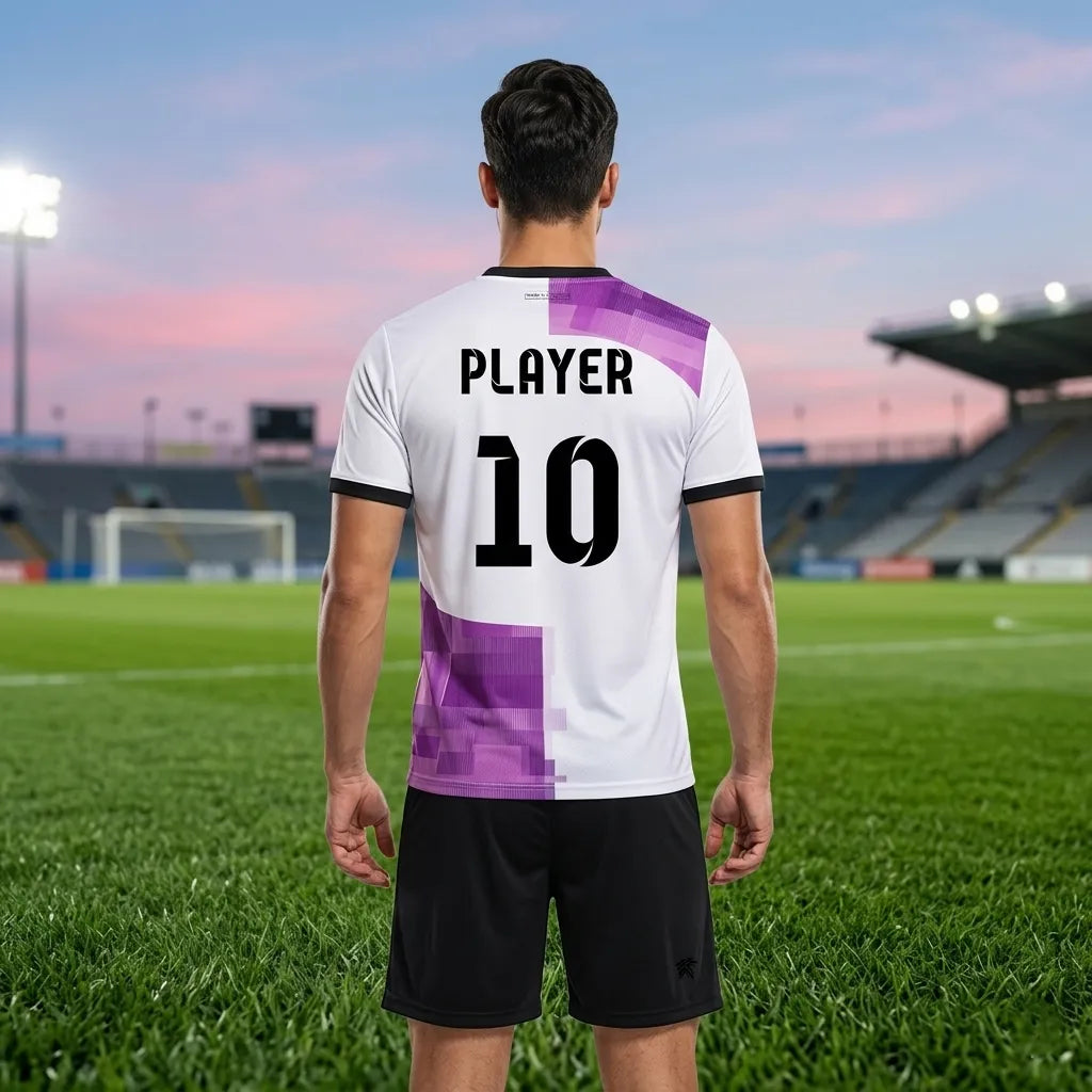 Person wearing a soccer jersey with 'PLAYER' and number '10' on a stadium background