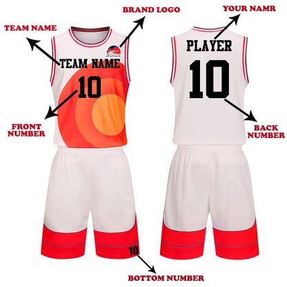 Custom red and white basketball uniform set