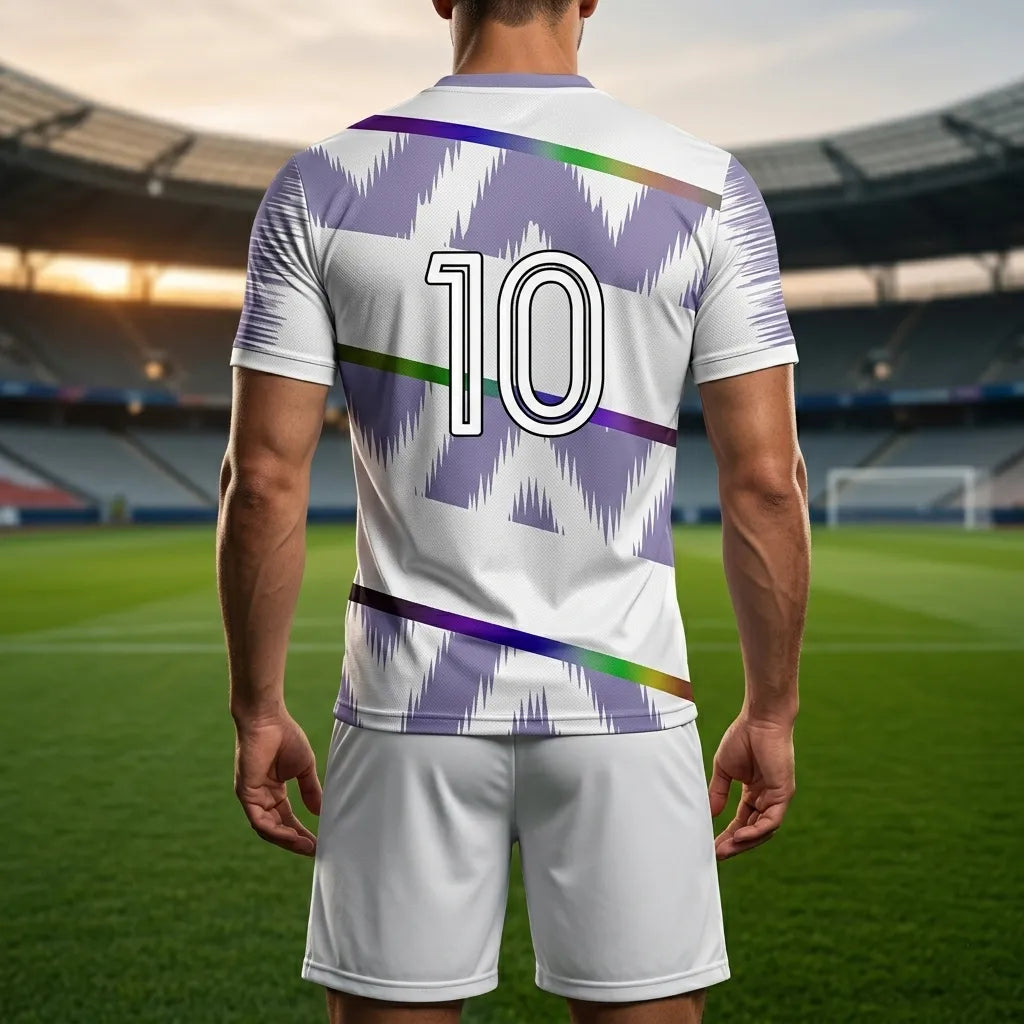 Person wearing a soccer jersey with the number 10 on a stadium background
