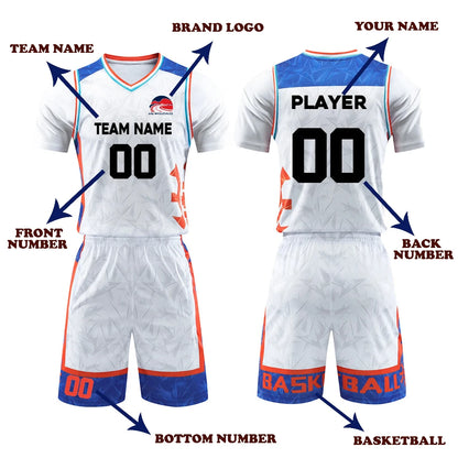 Custom white and blue basketball uniform set