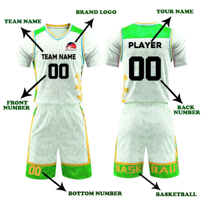 Custom white and green basketball uniform set