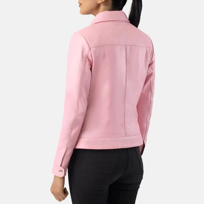 wholesale-pink-leather-jacket-back-pose