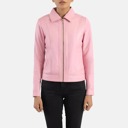 wholesale-pink-leather-jacket-front-closed