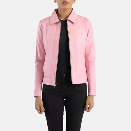 wholesale-pink-leather-jacket-front-open