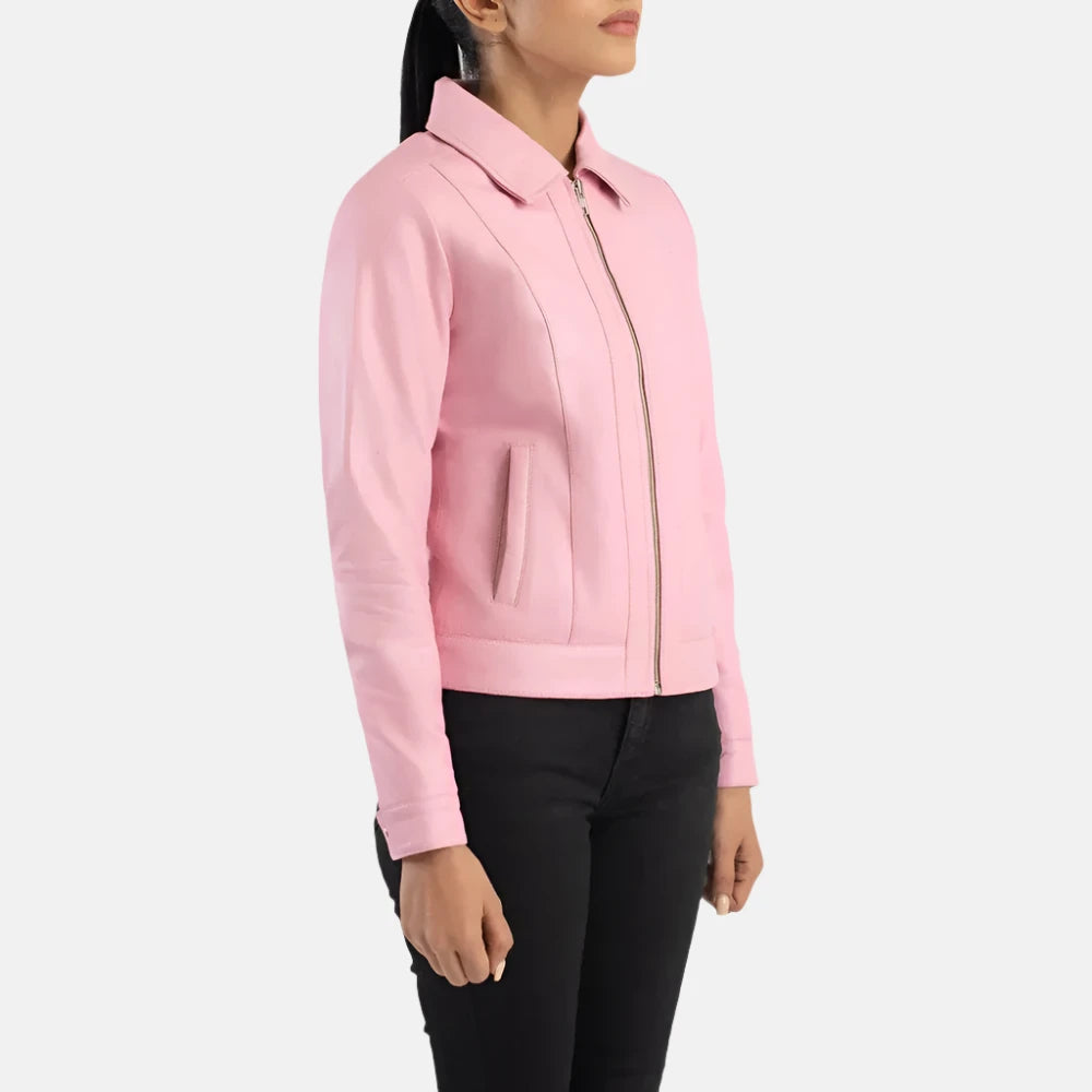 wholesale-pink-leather-jacket-front-pose