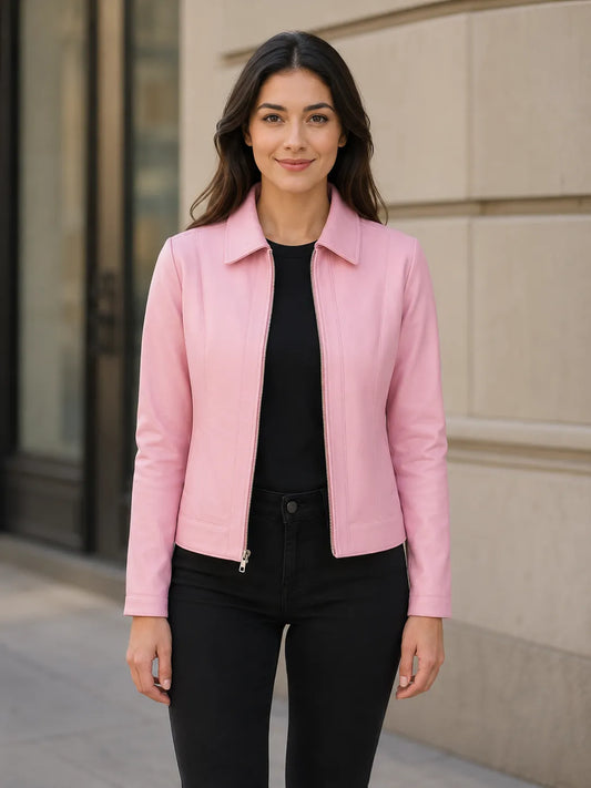 wholesale-pink-leather-jacket_Model