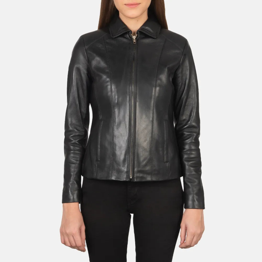 wholesale-womens-black-leather-jacket-close-front