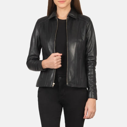 wholesale-womens-black-leather-jacket-open-front