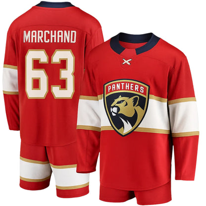Red hockey jersey with 'Marchand 63' on the back, featuring the Panthers logo.